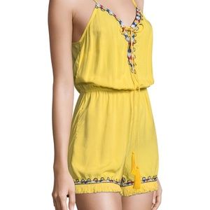 Pia Pauro Pants - PIA PAURO Blazing Yellow Embroidered ROMPER Pia Pauro Pants - PIA PAURO Blazing Yellow Embroidered ROMPER